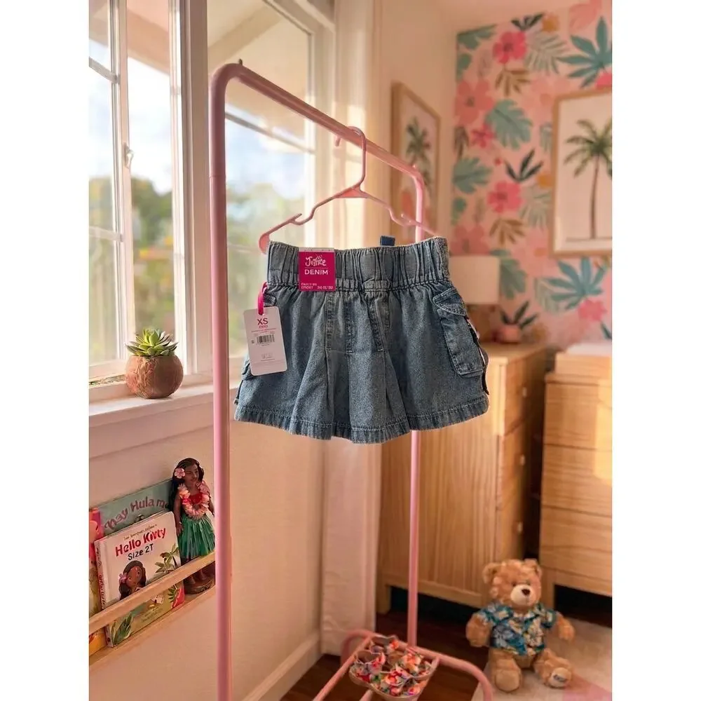 Justice Girls Denim Chambray Cargo Skirt Pleated Belted Size XS (5/6)